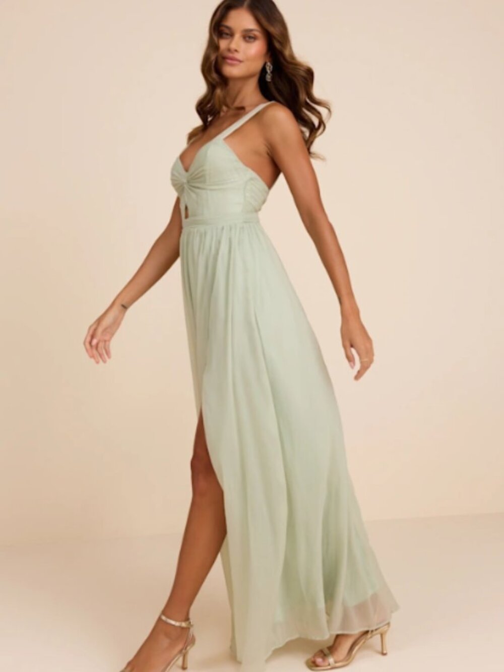 Aria Sage Green Crinkle Twist-Front Maxi Dress - Picture 4 of 4
